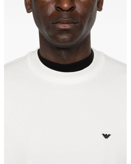 Emporio Armani White Logo Cotton Hoodie for men