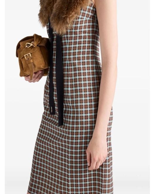 Prada Brown Checked-Pattern Midi Dress
