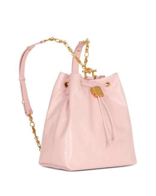 Balmain Pink Chain Drawstring Leather Backpack