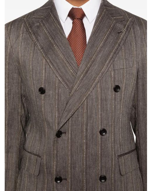 Tagliatore Gray Double-Breasted Striped-Pattern Suit for men