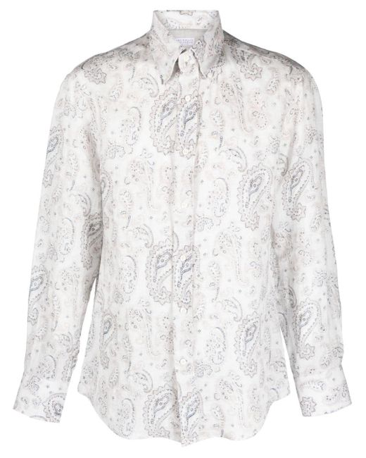 Brunello Cucinelli Linnen Overhemd Met Paisley-print in het White voor heren