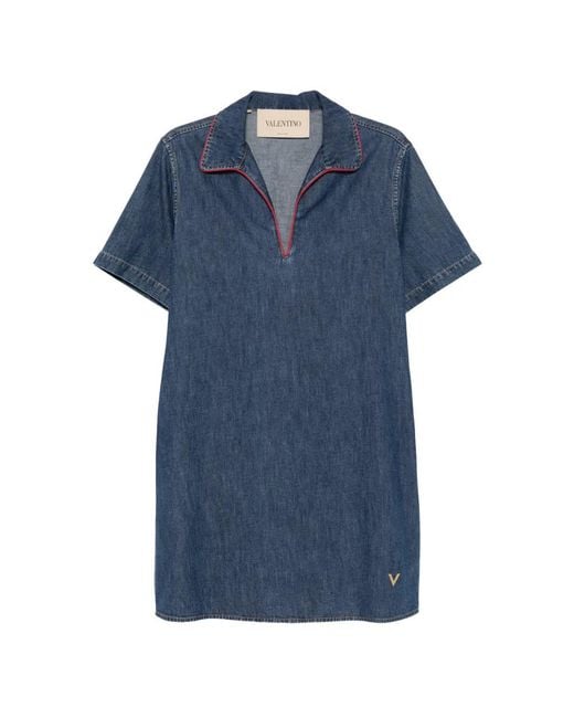 Valentino Garavani Blue Vlogo Contrast-Trim Mini Dress