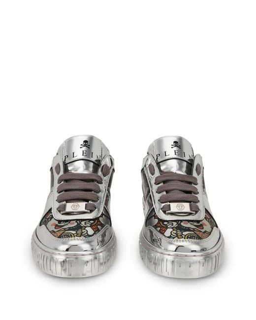 Philipp Plein White Mirror Leather Sneakers 3D Ice Cream for men