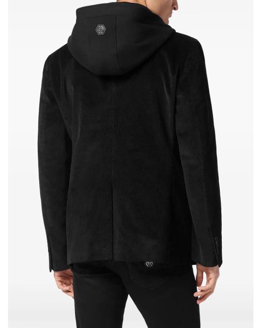 Philipp Plein Black Hooded Velvet Blazer for men