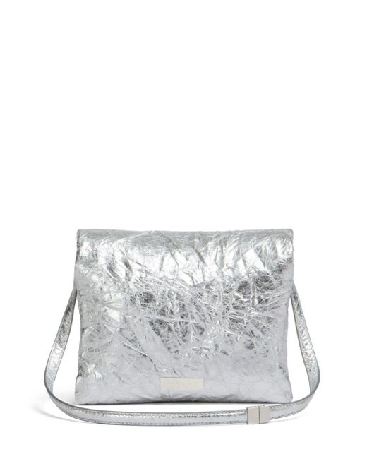 Marni White Logo Plaque Metallic Effect Shoulder Bag