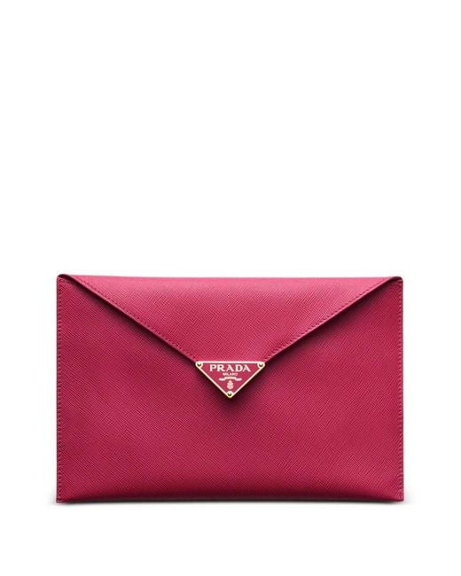 Prada Pink Saffiano Leather Envelope Clutch