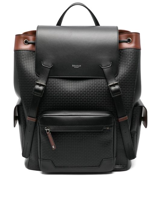 Serapian Black Large Embossed Backpack for men