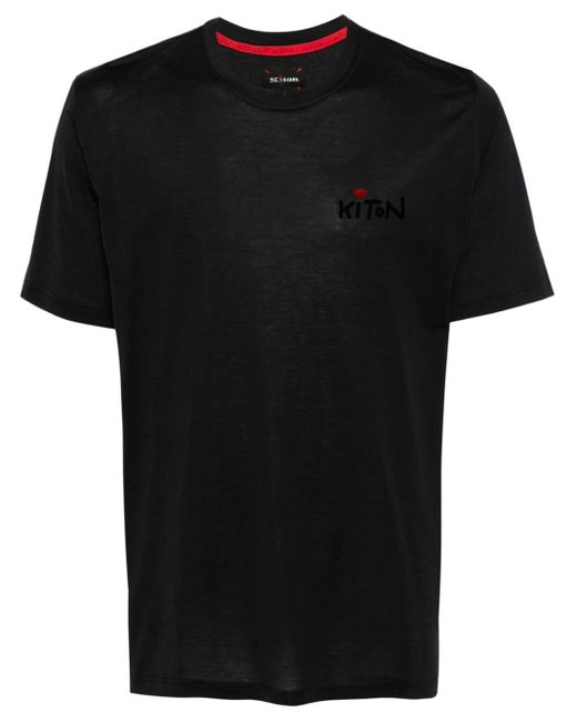 Kiton Black Logo-flocked Cotton T-shirt for men