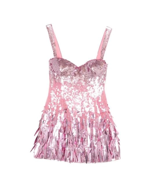 retroféte Pink Solstise Sequin Fringe Mini Dress