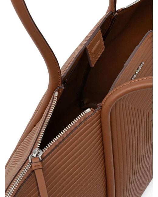 Karl Lagerfeld Brown Sac Cabas Zippé À Design Nervuré