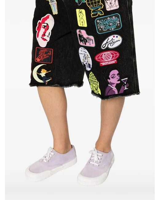 Kidsuper Black Patches-Appliqué Denim Shorts for men