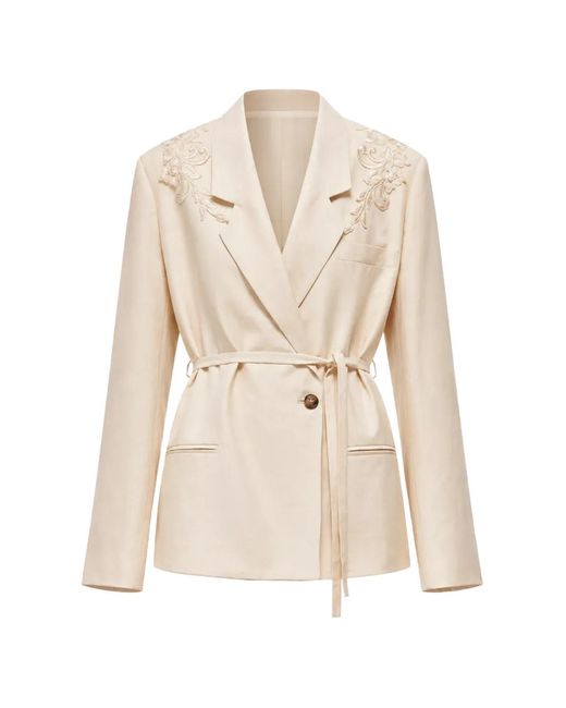 Blugirl Blumarine Natural Lace-Embellished Belted Blazer