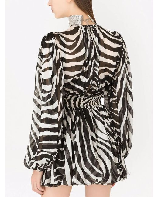 Dolce & Gabbana Black Short Zebra-print Chiffon Dress