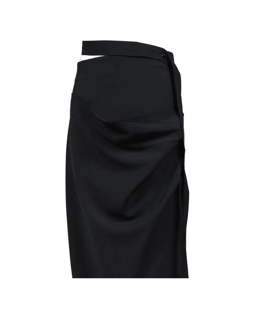 BOHEMSEO Black Draped-Detail Midi Skirt