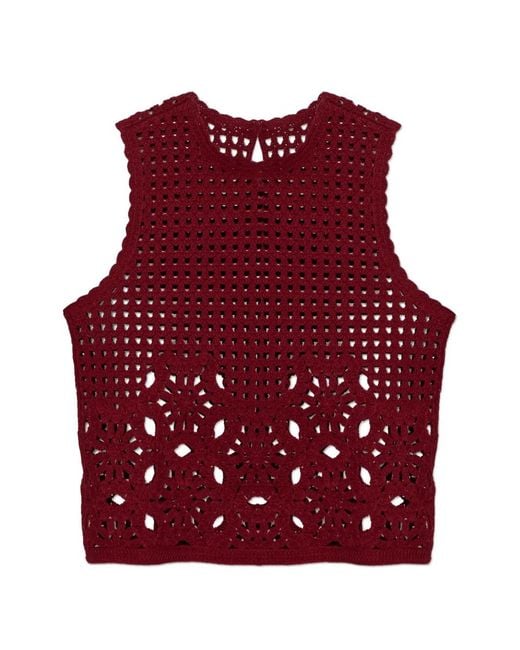 FRAME Red Crochet Sleeveless Top
