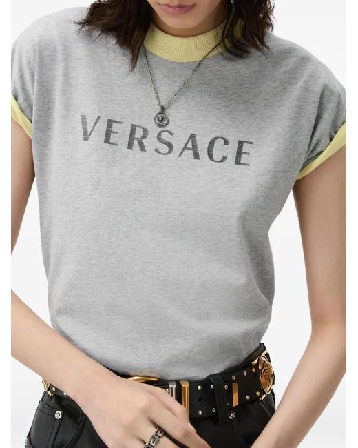 Versace Gray Logo-Print Layered-Effect T-Shirt