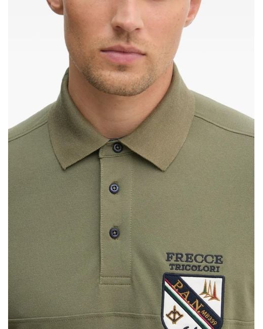 Aeronautica Militare Green Logo-Patch Short-Sleeve Polo Shirt for men