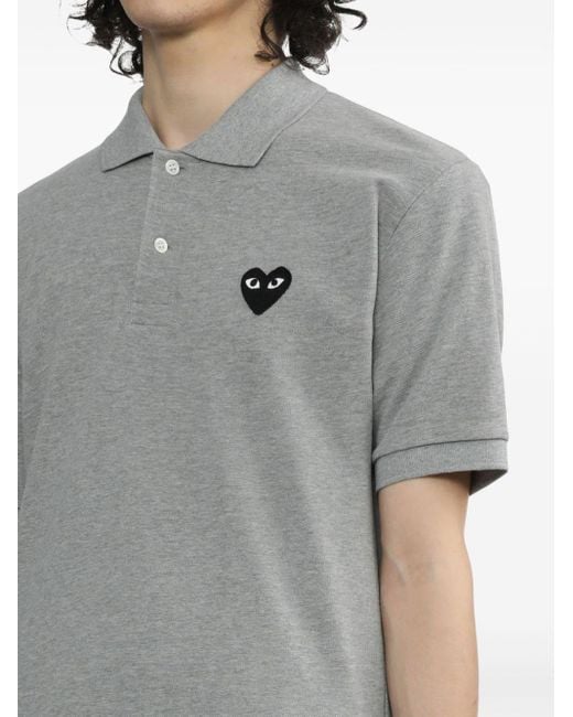 COMME DES GARÇONS PLAY Gray Heart-appliqué Cotton Polo Shirt