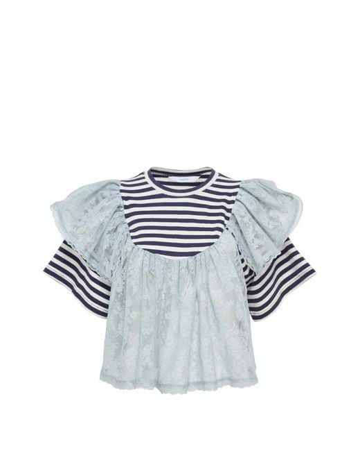 Top De Encaje A Rayas Pushbutton de color White