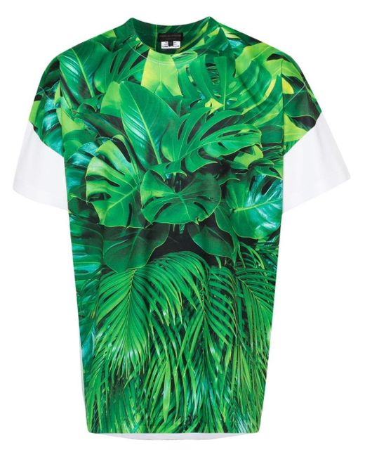 Leaf-print crew-neck T-shirt Comme des Garçons de hombre de color Green