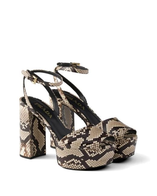 Prada White Sandales Ayers À Plateforme Imprimées Python
