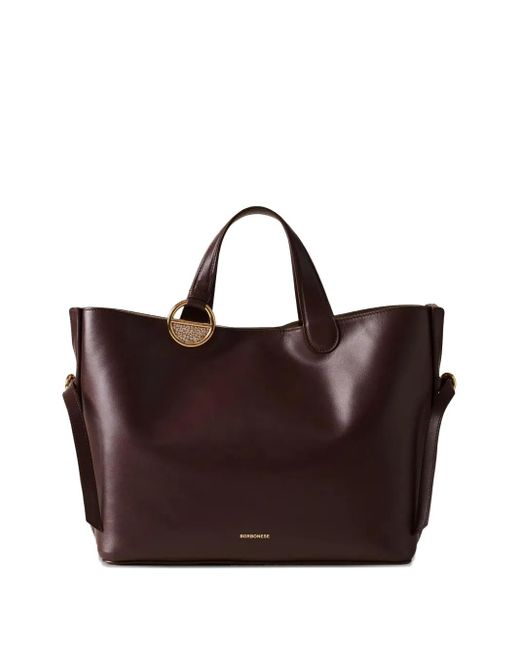 Borbonese Brown Medium Bridle Ring-Detail Leather Tote Bag