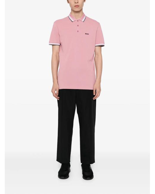 Boss Pink Logo-Embroidered Polo Shirt for men
