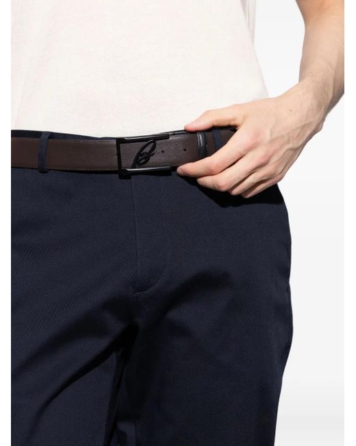 Brioni Black Leather Embossed Belt for men