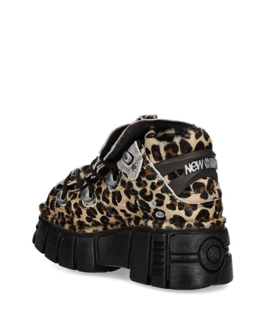 Zapatillas Con Plataforma Y Estampado De Leopardo New Rock de color Black