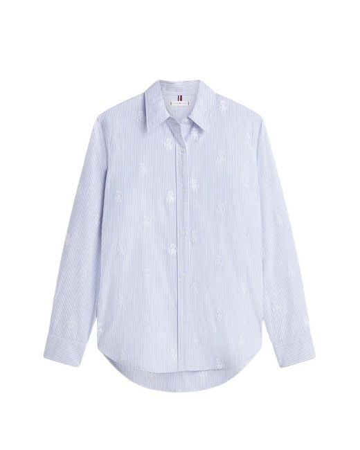 Tommy Hilfiger White Chemise Rayée À Détails Brodés