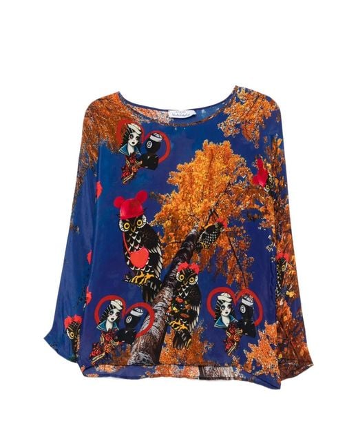 The Artistylist Blue Graphic-Print Long-Sleeve Blouse