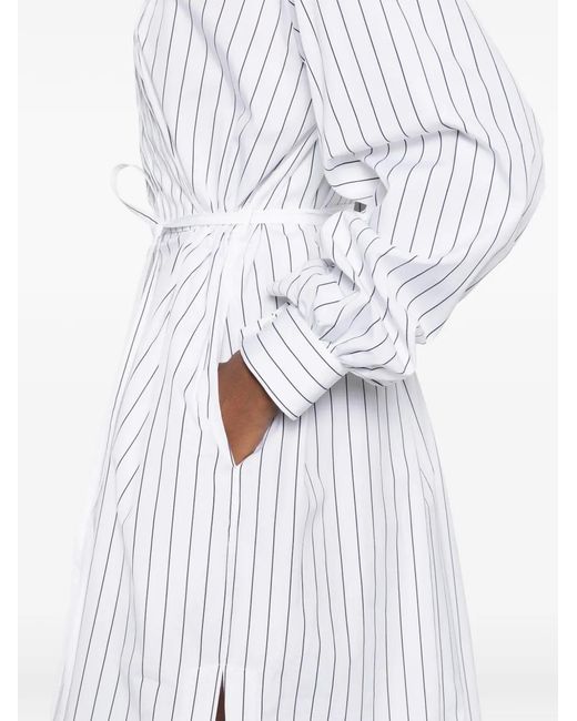 Jil Sander White Striped Midi Dress