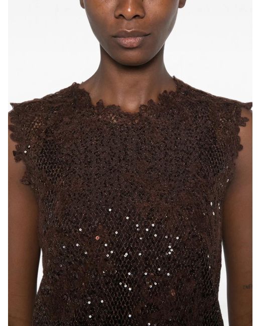 Brunello Cucinelli Brown Sequin-Embellished Top