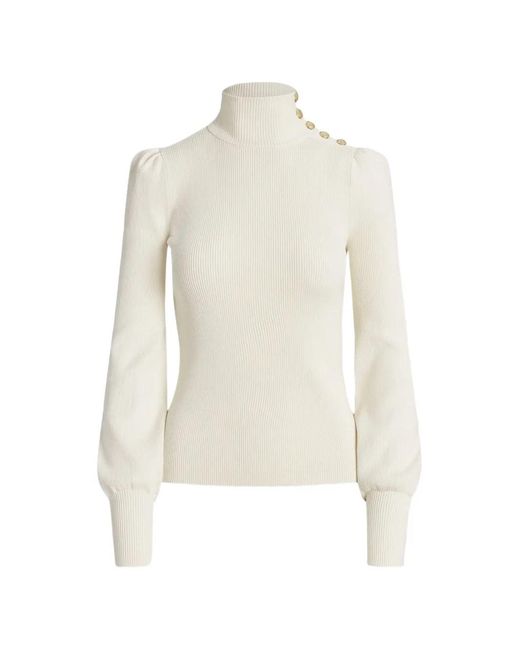Ralph Lauren White Button-Detail High-Neck Sweater