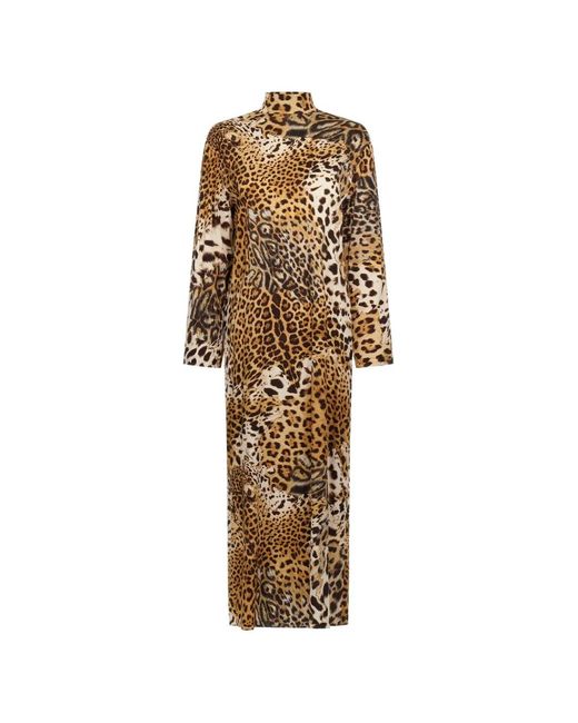 Roberto Cavalli Metallic Robe Imprimée Léopard À Col Montant