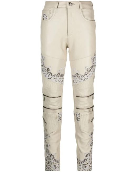 Philipp Plein Natural Bandana-Panelling Skinny Leather Trousers