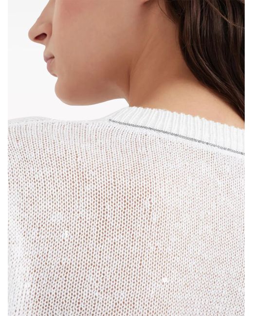Brunello Cucinelli White Concealed Front Fastening Cardigan