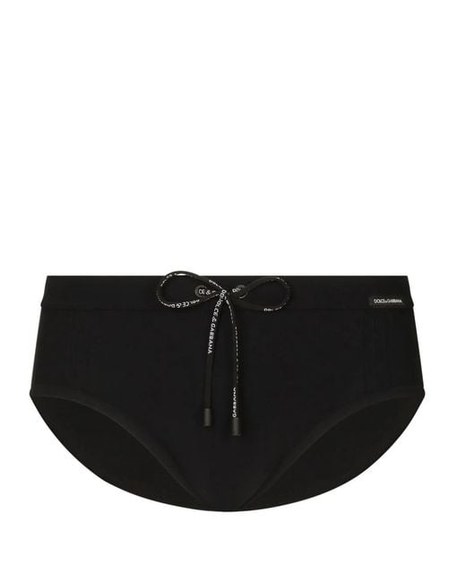 Dolce & Gabbana Black Logo-Patch Swim Briefs for men