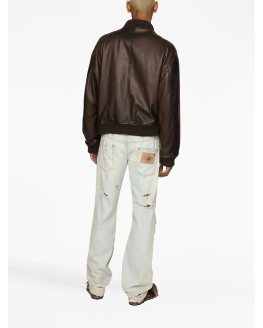 Dolce & Gabbana Black Lambskin Bomber Jacket for men
