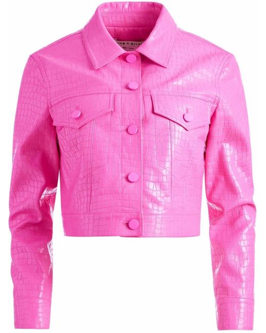 Alice + Olivia Chloe Crocodile-effect Vegan Leather Jacket in Pink | Lyst
