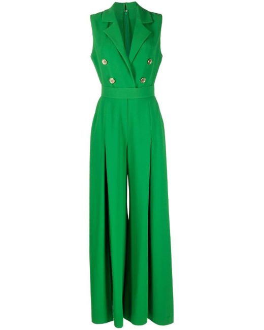 Elie Saab Green Cady Embossed-button Jumpsuit