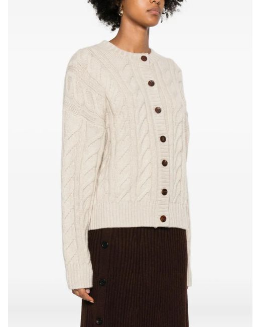 Eric Bompard White Cable-Knit Crew-Neck Cardigan