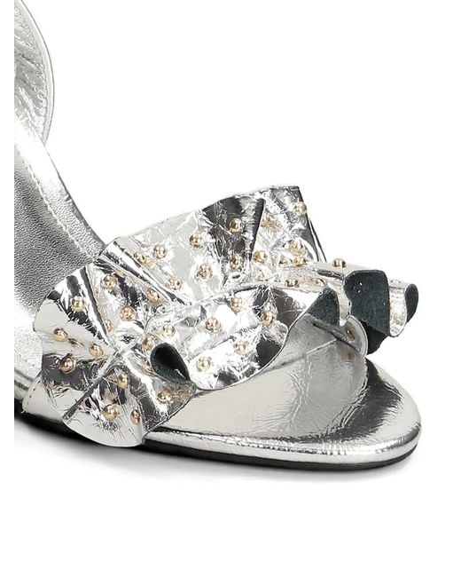 GOLD&ROUGE White Layna Ruffled Studded Sandals