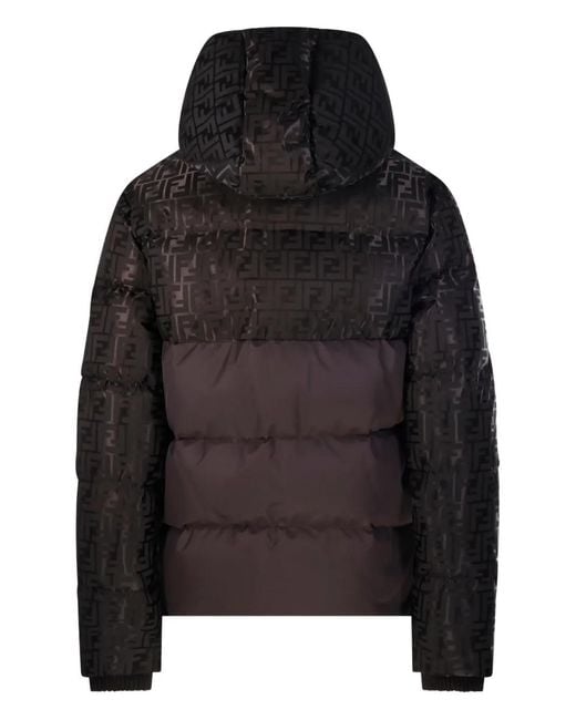 Fendi Black Jacquard Ff Hooded Ski Jacket Clothing