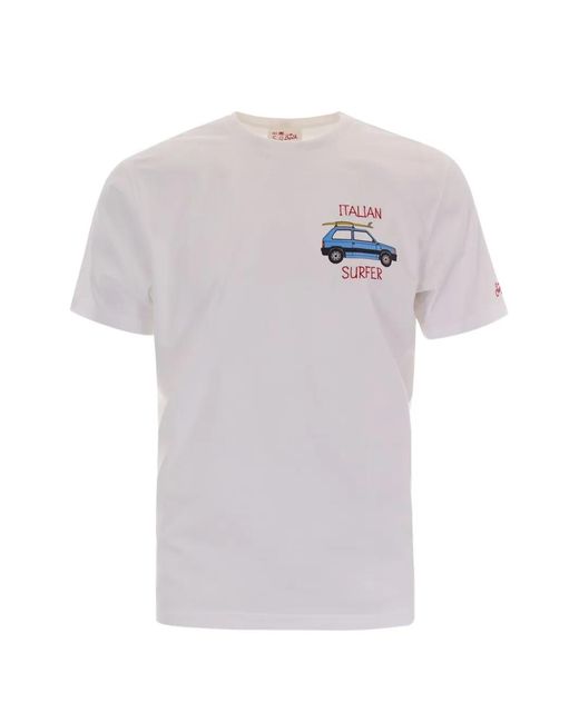 Mc2 Saint Barth White T-Shirt Portofino À Slogan Brodé for men