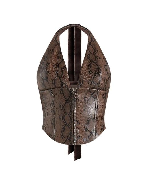 Manière De Voir Black Sloane Python Halterneck Corset Top