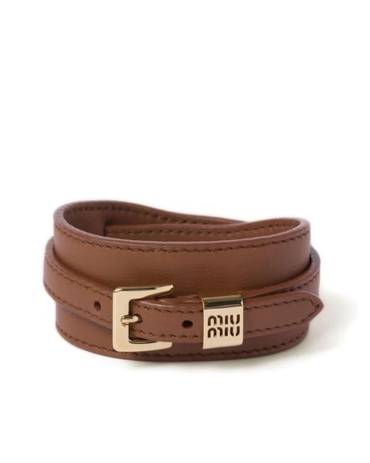 Miu Miu Brown Logo-print Leather Bracelet