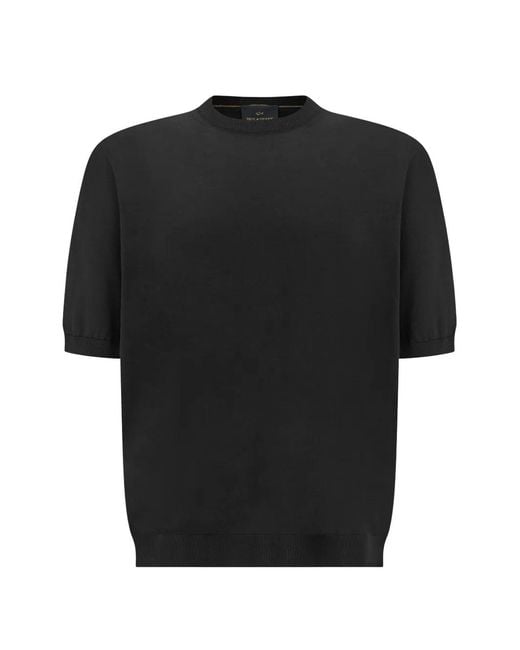 Paul & Shark Black Fine-Knit Wool Short-Sleeve Sweater for men
