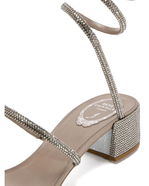 Rene Caovilla White 40Mm Cleo Crystal-Embellishment Block-Heel Sandals