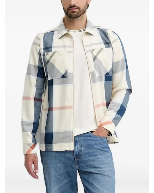 Barbour Blue Checked Zip-Front Shirt for men